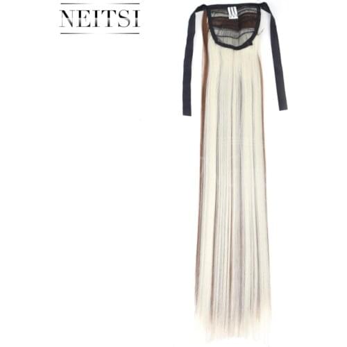 Neitsi 22'' 1pc Clip In Ponytail Drawstring Hairpiece Straight Cabelos Synthetic F12/613 Color Resistant Hair Extensions
