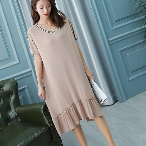 2020 summer new Ruffled dress women home wear cotton V-neck nightdress long dressV neck soft comfortable dress sleepwear