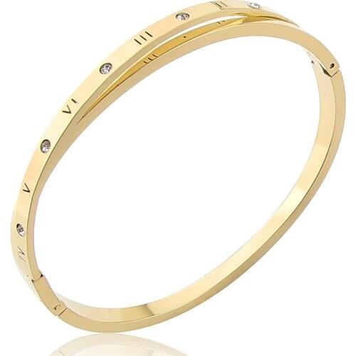 New Stainless Steel Jewelry Crystal Roman Numerals Bracelets Cross Opening Bangle For Womens Love Gifts Wholesale