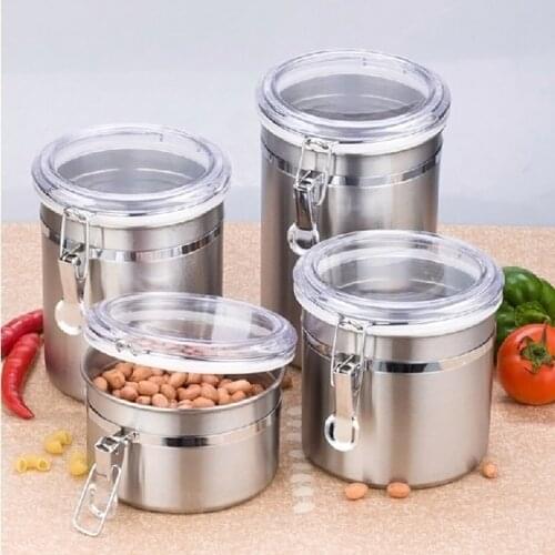 Newly Stainless Steel Airtight Sealed Canister Coffee Flour Sugar Tea Container Holder Kitchen Storage Bottles Jars Boxes