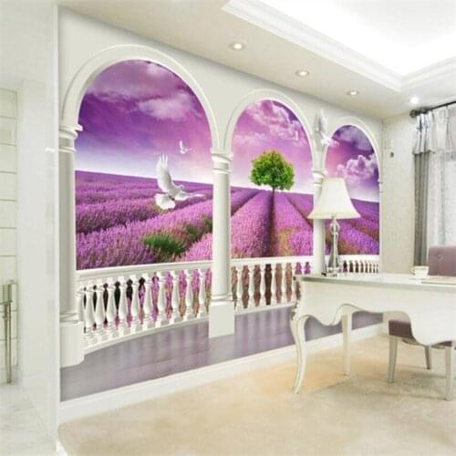 Mural papier peint wallpaper for walls 3 d Custom wallpaper Dream 3d Provence Purple Lavender TV Wall papel parede