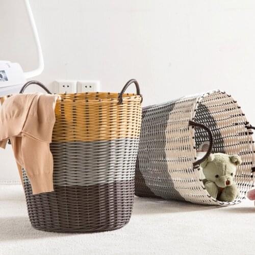Rattan Large Laundry Basket Clothes Organizer Kids Toys Sundries Storage Baskets Laundry Hamper Hand-knitted Laundry Bag