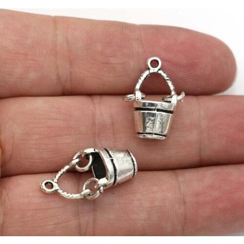 10PCS Antique Silver Plated Bucket Charms for Jewelry Making Bracelet Findings DIY Accessories 20x10mm
