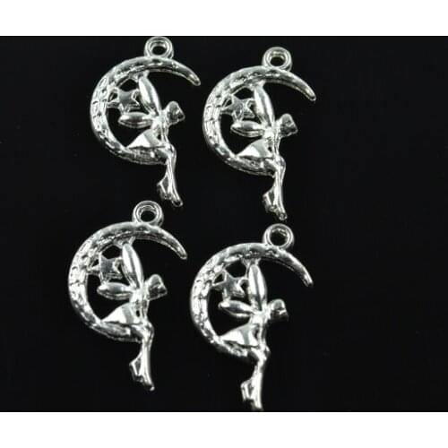 25pcs Silver Plated Moon Angel Charms alloy Pendants for Bracelet Necklace Jewelry Making Accessories DIY 25*14mm I203