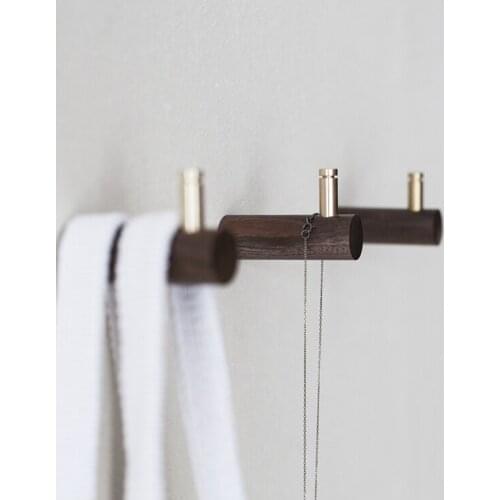 Nordic simple brass beech hook Japanese walnut decorative hook porch living room coat hook hanging clothes