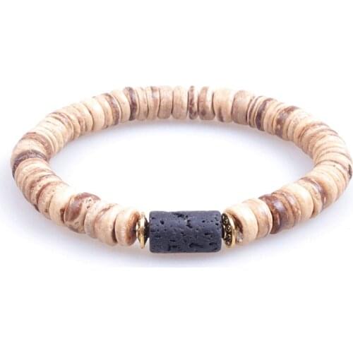 Blace Lava stone & wood bead Stretch bracelet For Men&Women