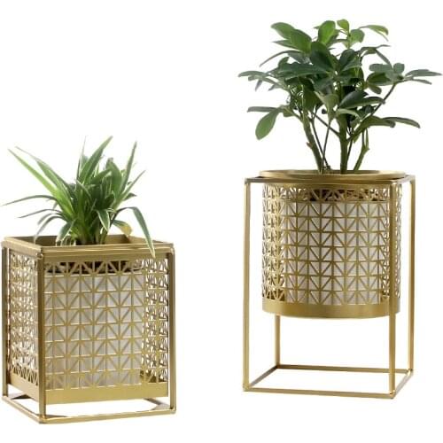 Nordic light luxury flowerpot gold hollow green plant metal flower frame living room creative home decoration accessories