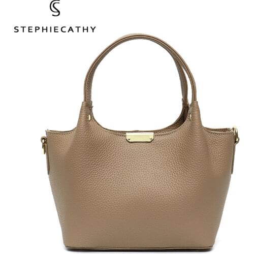SC Fashion Brand Real Leather Shoulder Bag Women Solid Color Style Top-handle Tote Handbag Female Daily Cowhide Crossbody Bucket