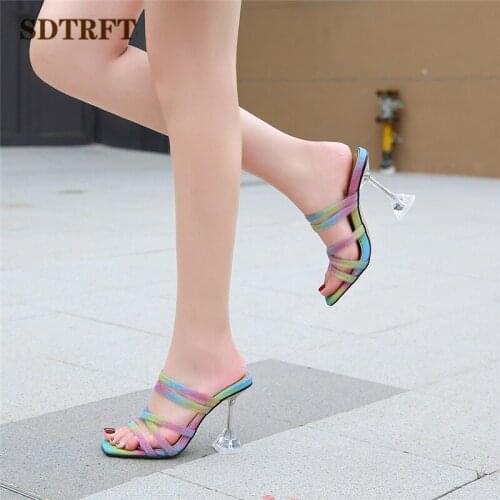 SDTFET Women Slippers Casual Ladies Slides Outside multicolor Soft Beach 9cm thin heels Shoes Female Footwear pumps US4-13 14 15