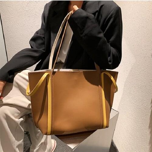 Women winter novelty unique deisgn pu leather tote handbag for lady fashion two way big khkai brown beige white shoulder bag