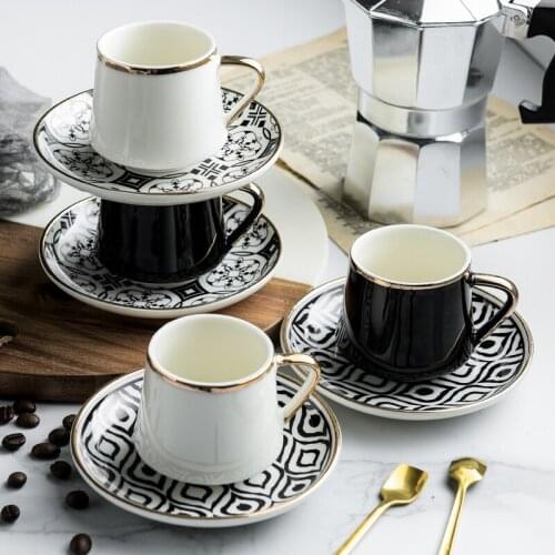 Turkish Espresso Cups With Saucers Ceramic Cup Set For Black Tea Coffee Kitchen Party Drink Ware Home Decor Creative Gifts