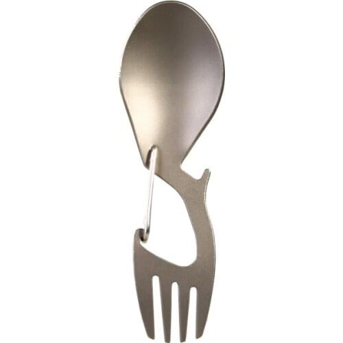 Titanium / stainless steel Spoon Spork 3 in 1 multi-tool Outdoor tableware Camping Spoon Fork Carabiner Bottle Opener