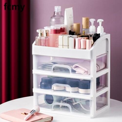 Cosmetics Storage Box Three Layer Drawer Makeup Jewelry Organizer Desktop Lipstick Nail Oil Container Beauty Cosmetic Case