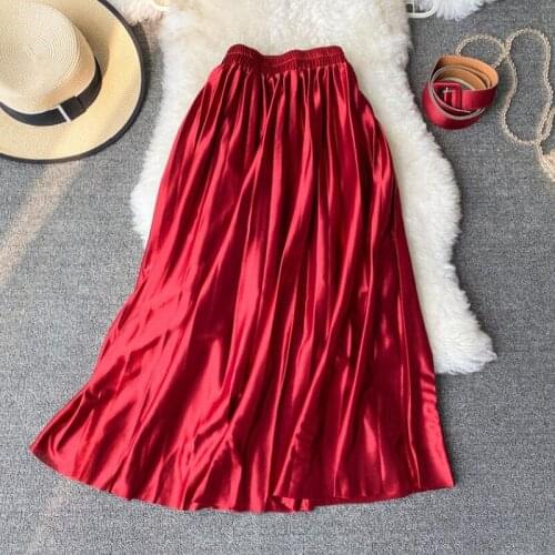 2020 Summer Womens Skirts Vintage Elastic waist Midi-Long Party Pleated Skirts A-line Ladies Office Skirt Womens Saias