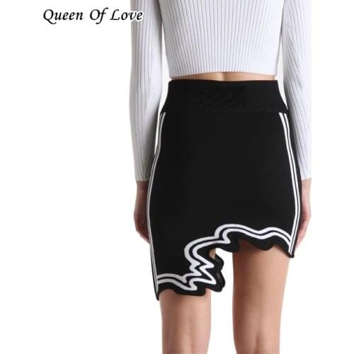 2021 New Summer Fashion Elegant Knitted Mini Skirt Women Casual Bodycon Irregular Waves High Waist Black Skirts Outfits