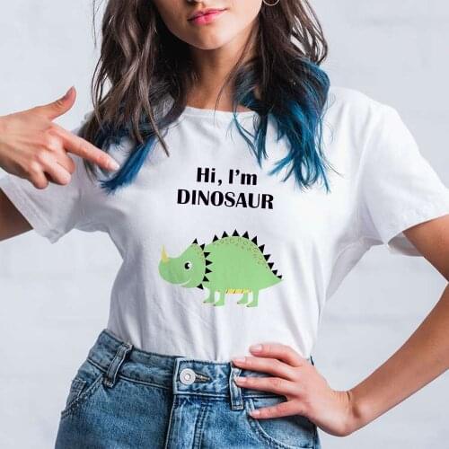 Funny Dino Printed Women T Shirts Hi I'm Dinosaur Graphic Beautiful Comfy Style Printed Modern Leisucre Tshirt Tumblr Muje