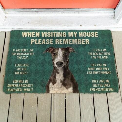 3D Please Remember Whippet House Rules Custom Doormat Non Slip Door Floor Mats Decor Porch Doormat