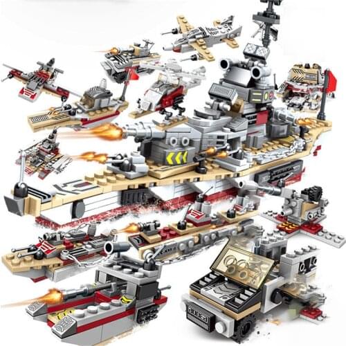502PCS 8 IN 1 Aircraft Compatible Block Building Blocks Army Figures Blocks Construction INGlys Bricks Military Warship Toy