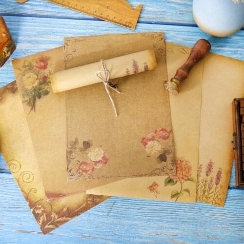8pcs Kraft Vintage Decor Writing Kraft Brown Letter Paper Vintage Flower Design Origami Paper Diy Scrapbooking Material