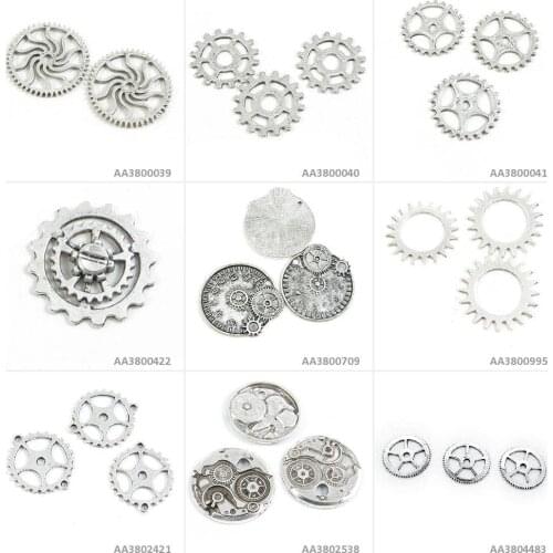 Antique Silver Tone Jewelry Making Charms Cog Steampunk Gear Movement Wheel Gearwheel Bracelet Pendant Necklace
