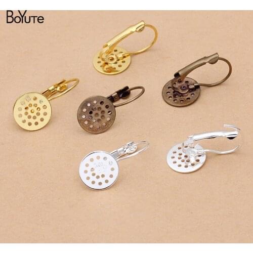 BoYuTe (30 Pieces/Lot) Metal Brass 12MM Flat Base Earring Settings Diy Handmade Ear Hook Jewelry Accessories