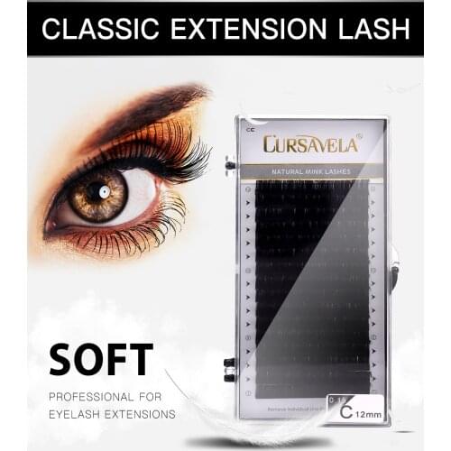 Curasvela 16Row Russian Faux Mink Eyelashes Extension Silk Fiber Individual Soft Classic Natural Grafting Lashes B/C/D Curl