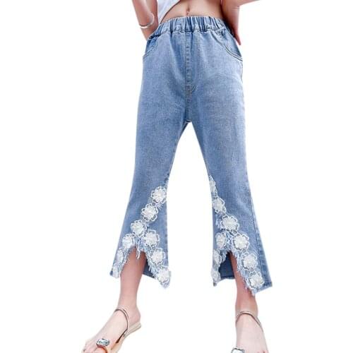 Girls Jeans Lace Floral Kids Jeans For Girls Summer Kids Jeans Casual Style Childrens Jeans Clothes 6 8 10 12 14