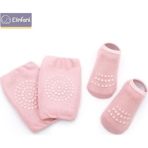 Elinfant 100% cotton breathable summer for 0-3 years old baby anti-slip knee pads with socks set