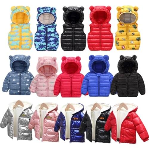 Baby Boys Girls Jackets Kids Light Down Coats Children Clothes Spring Autumn Winter Warm Outwears Ear Hoodies Vests 1-4T