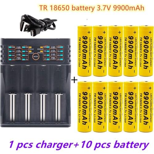 3.7V 9900mAh 18650 battery rechargeable liion battery for Led flashlight battery 18650 battery Wholesale +USB charger