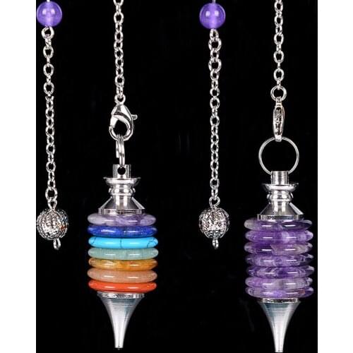 2019 Natural Stone Pendulum Wicca Dowsing Reiki Pendant Wheels of Life Gems Jewelry 7 Chakra Pendulums Men Women Gift D065