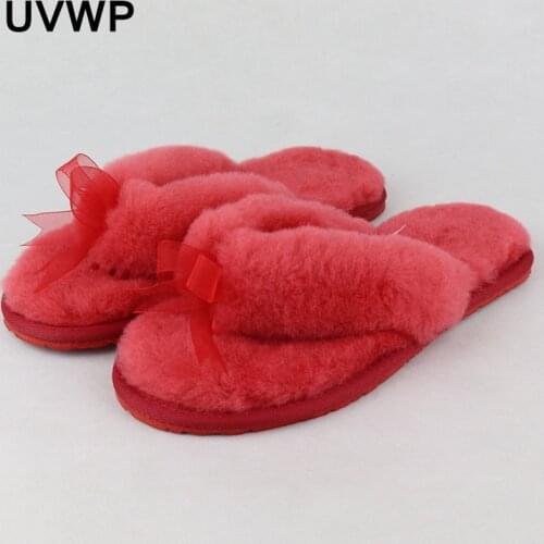 Fashion Style Natural Sheep Wool Women Summer Slippers Summer Home Leisure Shoes Indoor Flip Flops Slipper Shoes Hot Sale