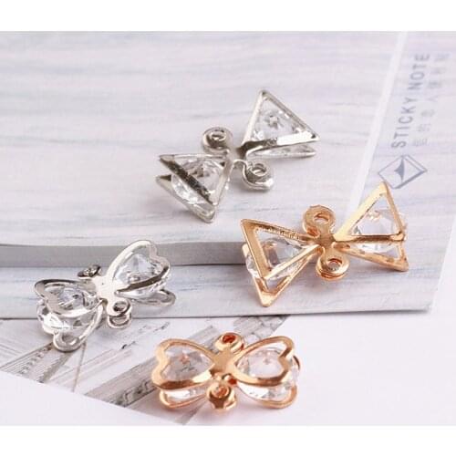 Trendy 10pcs/lot Crystal Rhinestone Bow Gold-Color Silver-Color Charms Connector Fashion Jewelry Accessories for DIY Craft