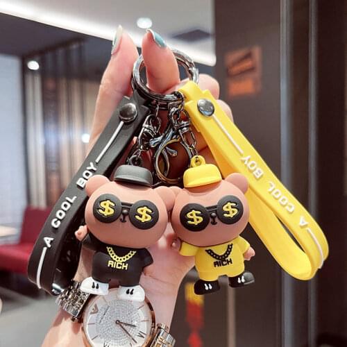 1pcs Trendy Fashion Cartoon Rich Bear Keychain For Mens Personality Cute Car Bag Key Chain Pendant Friend Couple Gift