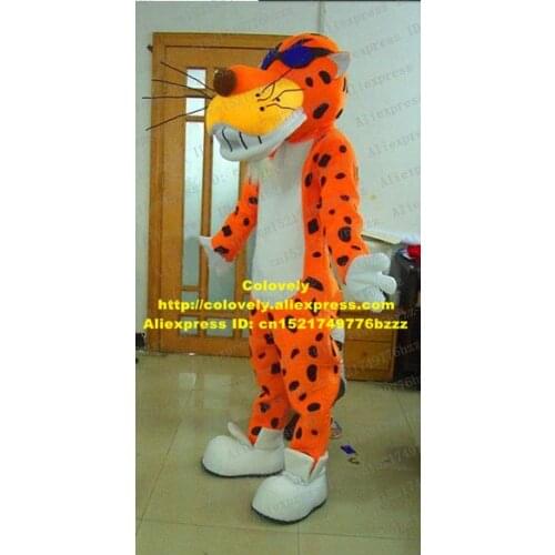 Fashional Brown Leopard Panther Pard Cougar Cheetah Mascot Costume With Purple Glasses Long Black Straight Beard No.6034 FS