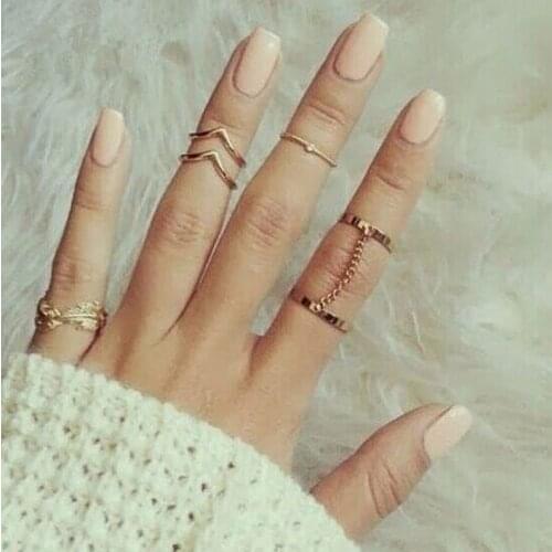 G056 6pcs/lot Unique Adjustable Ring Set Punk Style Gold Color V Leaf Knuckle Rings For Women Midi Finger Knuckle Rings Ring Set