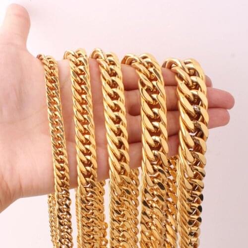 Stainless Steel Miami Curb Cuban Chain Necklace Boys Men Gold Color Hip Hop Style Link Jewelry Friend Gift 6/8/10/12/14/16/18mm