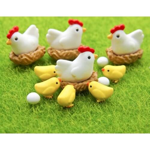 New 10 Pieces Hen Chicken Chick Egg Nest Small Pasture Statue Figurine Micro Crafts Ornament Miniatures DIY Home Garden Decor