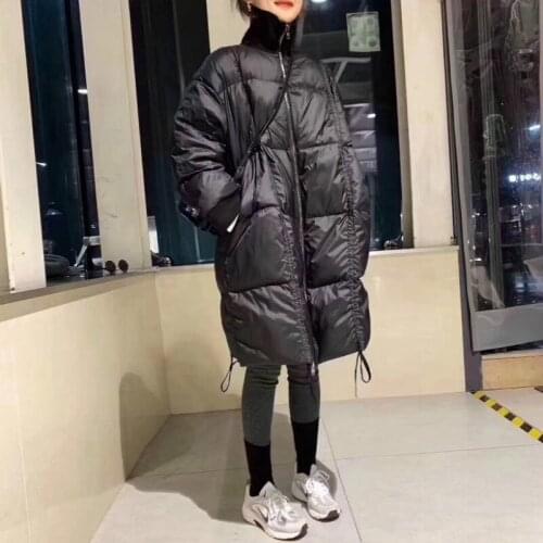 2020 New Drawstring Korean Version Slim Down Jacket Women Fashion Loose White Duck Down Womens Casual Jacket Women Coat