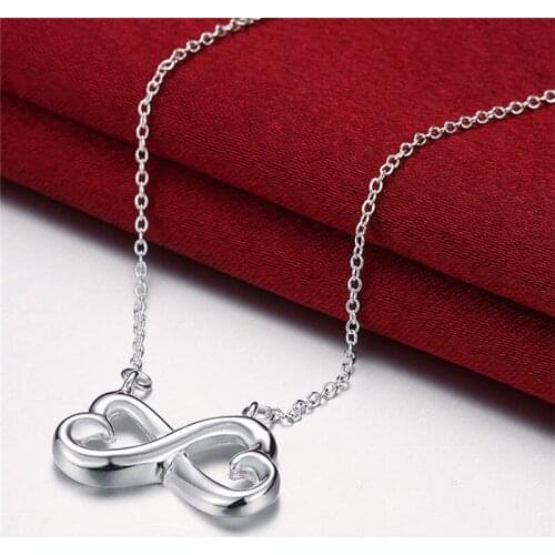 New Delicate 925 Sliver Fashion Heart To Heart Necklace Jewelry For Women &Girls Wedding Birthday Anniversary Tredny Gift