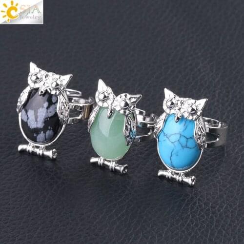 Wholesale Retro Turquoise Owl Jewelry Adjustable Ring 925 Silver Fashion Handmade Amulet Gifts Her Woman