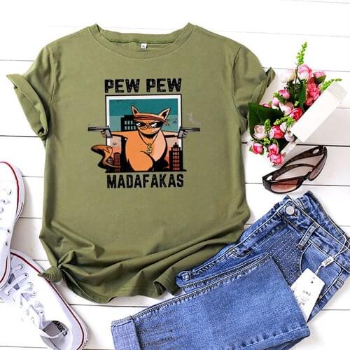 Pew Pew Madafakas T Shirt Women Stranger Things Camiseta Mujer Cotton Graphic Tshirt Women Funny Pattern Femme T-shirts
