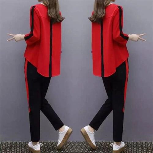 Plus Size Large L- 4XL Outfit Tracksuit Sportswear Co-ord Set for Women 2020 Top and Pants Ruffles Striped Clothing