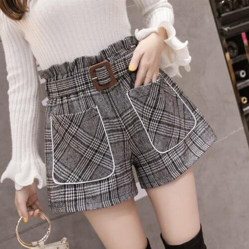 2019 New High Waist Women Shorts Autumn Winter Fashion All-match Wool Shorts Female Casual /khaki/Gray Woolen Shorts G950