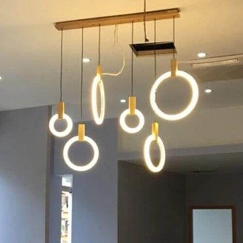 Salon Club Modern LED ring light suspension Luminaire Wood Pendant Lights for Dining Room Bar Stairs Hanging Lamps Pendant Lamps