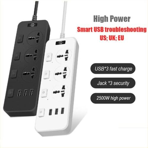 USB Smart Socket 2500W 3*usb Ports with Night Light with Independent Switch ABS USB Smart Socket 5V 2.1A Socket Accessories