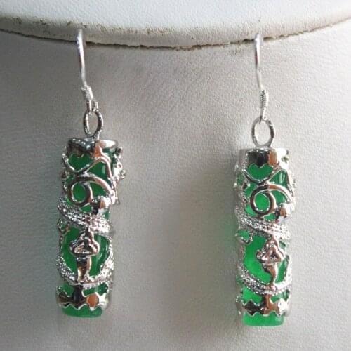 Unique Amazing Green natural jade Dragon Earring Free Shipping