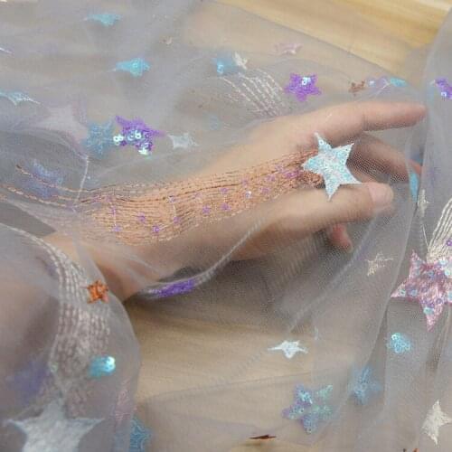Embroidered Glitter Star Sequin Soft Mesh Fabric for Tutu Skirt Wedding Party Stage Dress DIY Decoration Material