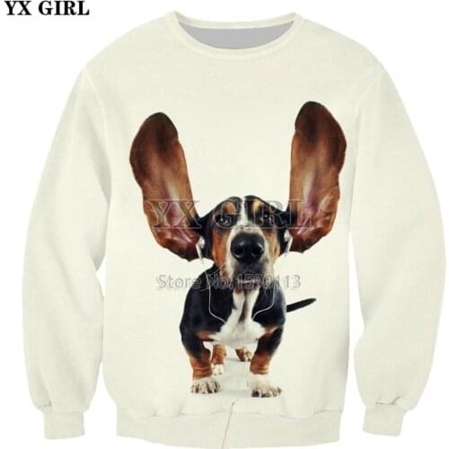 YX GIRL 2018 New Fashion 3d Sweatshirt Funny Animal hoodies Dog listening to music Printed Mens Womens Pullovers Drop shipping