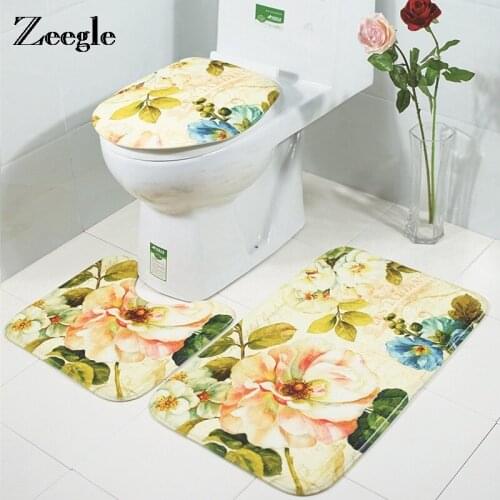 Zeegle Floral Pattern Bathroom Carpet Bath Mat Non-slip Bathroom Floor Mats Memory Bath Mat Absorbent Mat Shower Room Foot Pad